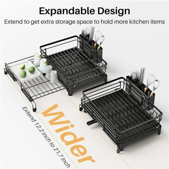 Extendable Dish Drying Rack Over Sink Black Utensil Holder Kitchen Organizer - Picture 5 of 7
